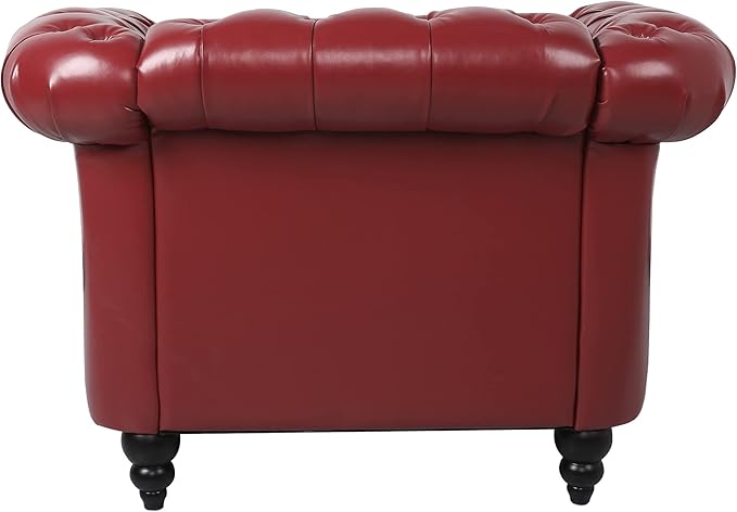 LEVNARY Leather Upholstered Armchair, Mid-Century Modern Single Sofa Chair