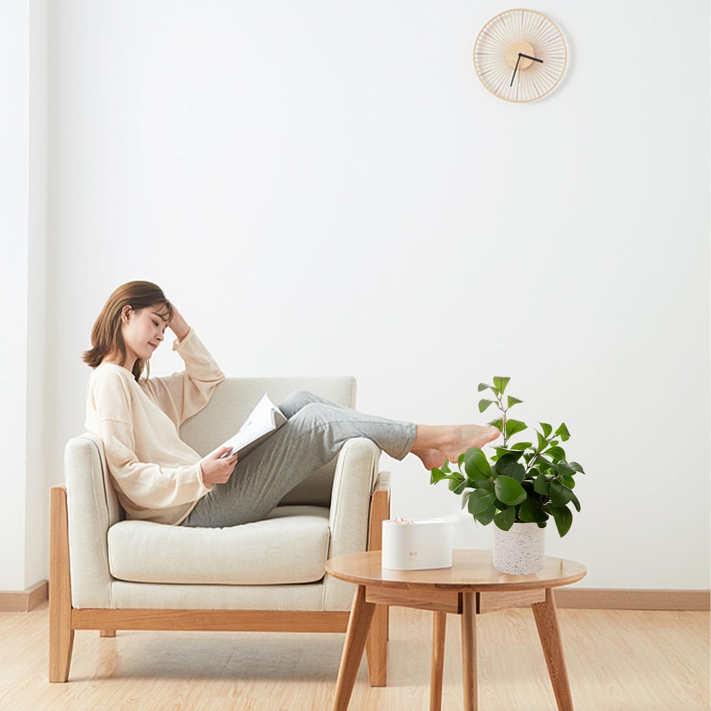 AlphaAcc Fake Plants Greenery Ficus Leaf Artificial Plant Indoor Bathroom Potted Faux Plant Decor with White Marble Planter for Kitchen Counter Bedroom Office Coffee Table Decoration