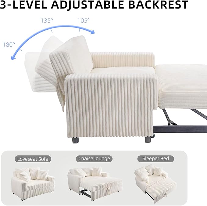 3 in 1 Convertible Sofa Bed，52.8" Pull Out Couch