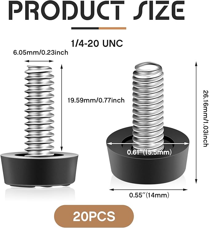 Hotop 1/4-20 UNC Thread Adjustable Furniture Levelers Screw in Galvanized Steel
