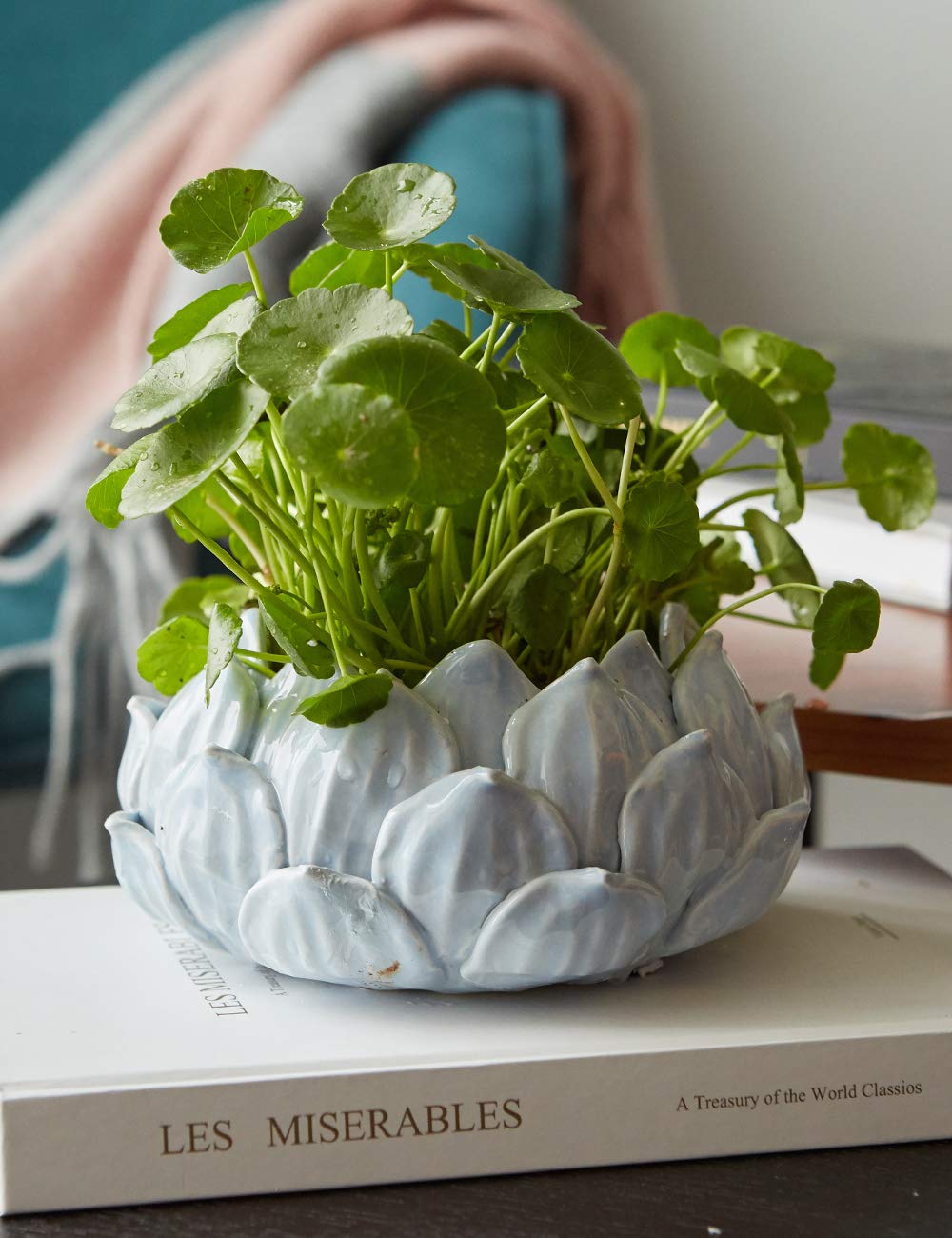 SEINHIJO Indoor Planter Ceramic Succulent Cactus Pot Flower Gift Modern Decor Art for Living Room Office Home Blue 7.1inch