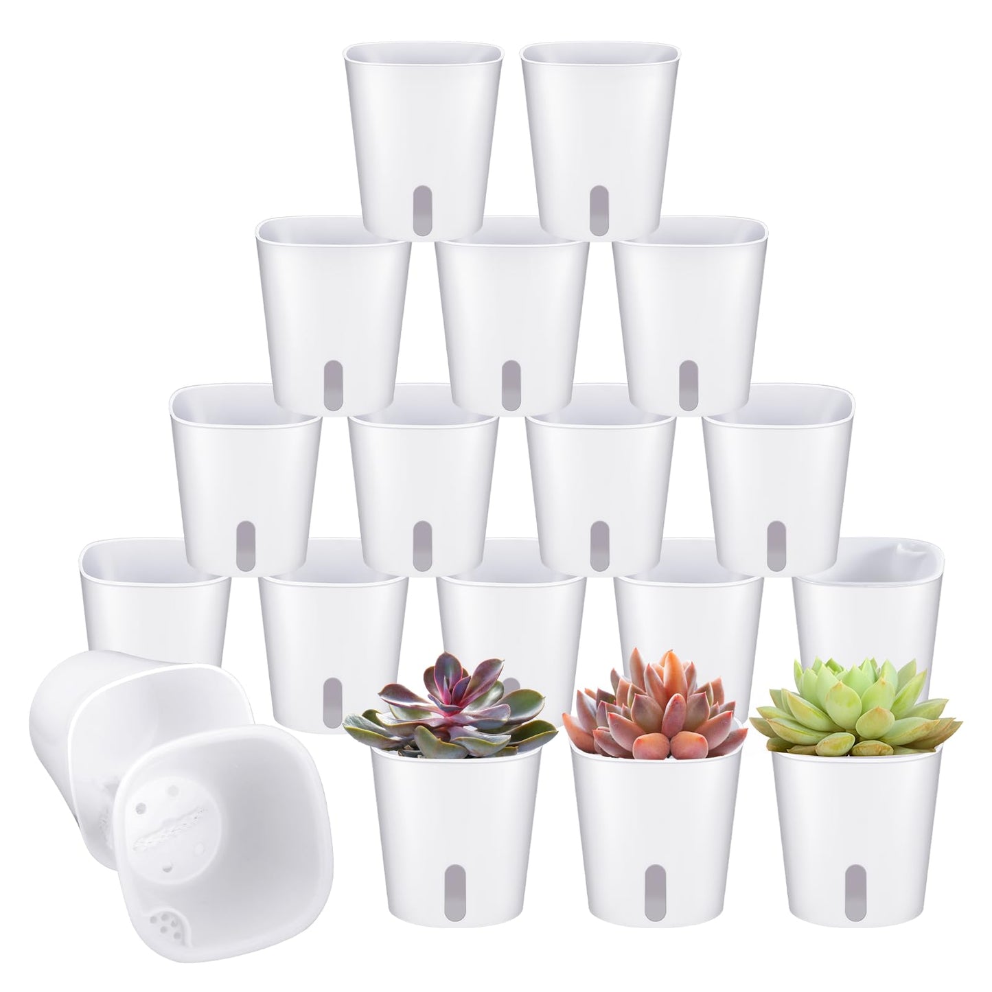 Bruislard 20 PCS 3 Inch Self Watering Pots for Indoor Plants, Plastic Flower Plant Pot with Level Indicator Vents, Self Watering Plant Pot for Flowers