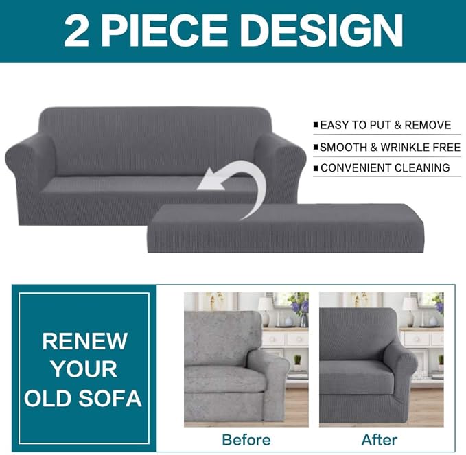 Turquoize Stretch Sofa Slipcover 2 Pieces Sofa Cover Couch Cover