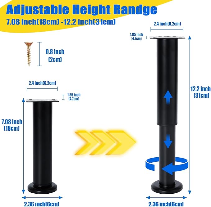 4 PCS Adjustable Height Bed Support Legs