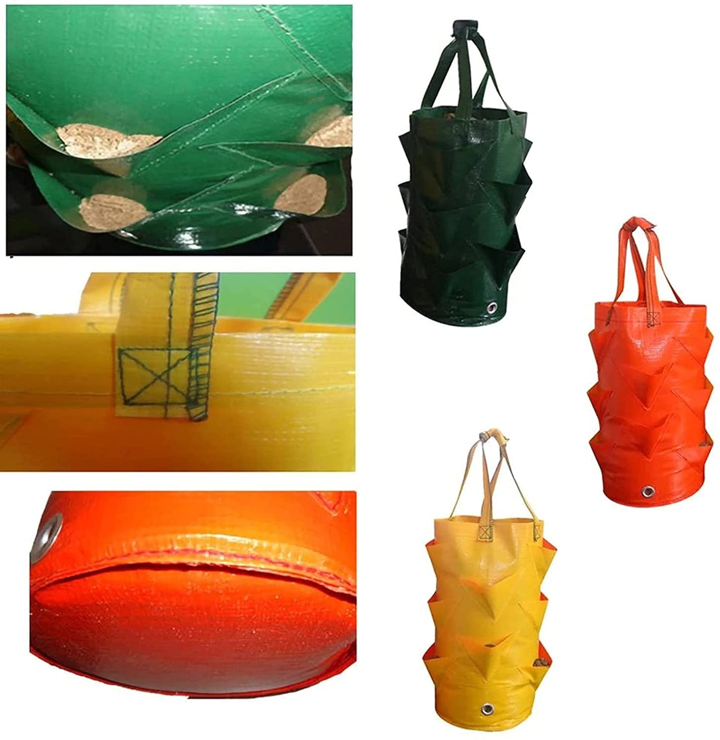 EBOCACB 3 pcs Hanging Planter Bag with Handles, Plastic Hanging Strawberry Planting Containers Strawberry Grow Bags Foldable Durable Growing Bags Grow Planter for Growing Vegetables Flowers Herb Plant