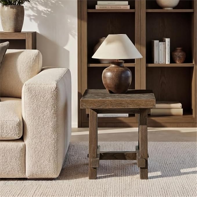 Pemberly Row 18 in Square Reclaimed Elm Side Table, Medium-Dark Brown Finish