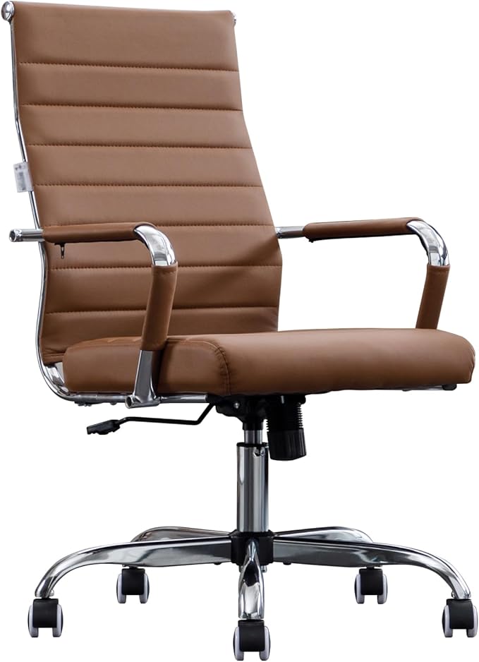 Home Office Chair Ribbed, Modern Leather Conference Room Chairs, High Back