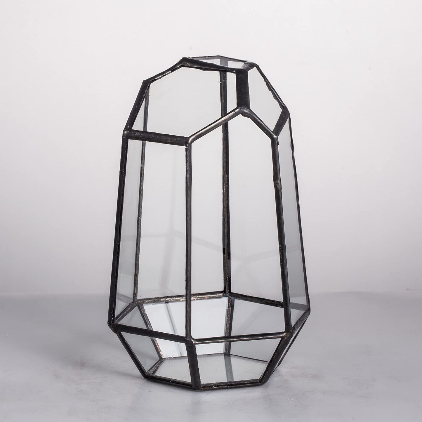 NCYP Small No Door Geometric Terrarium - 4.1" x 3.5" x 5.9" Miniature Irregular Glass Terrarium Planter for Mini Succulent Air Plants - Tabletop Garden Container, Black (No Plants)