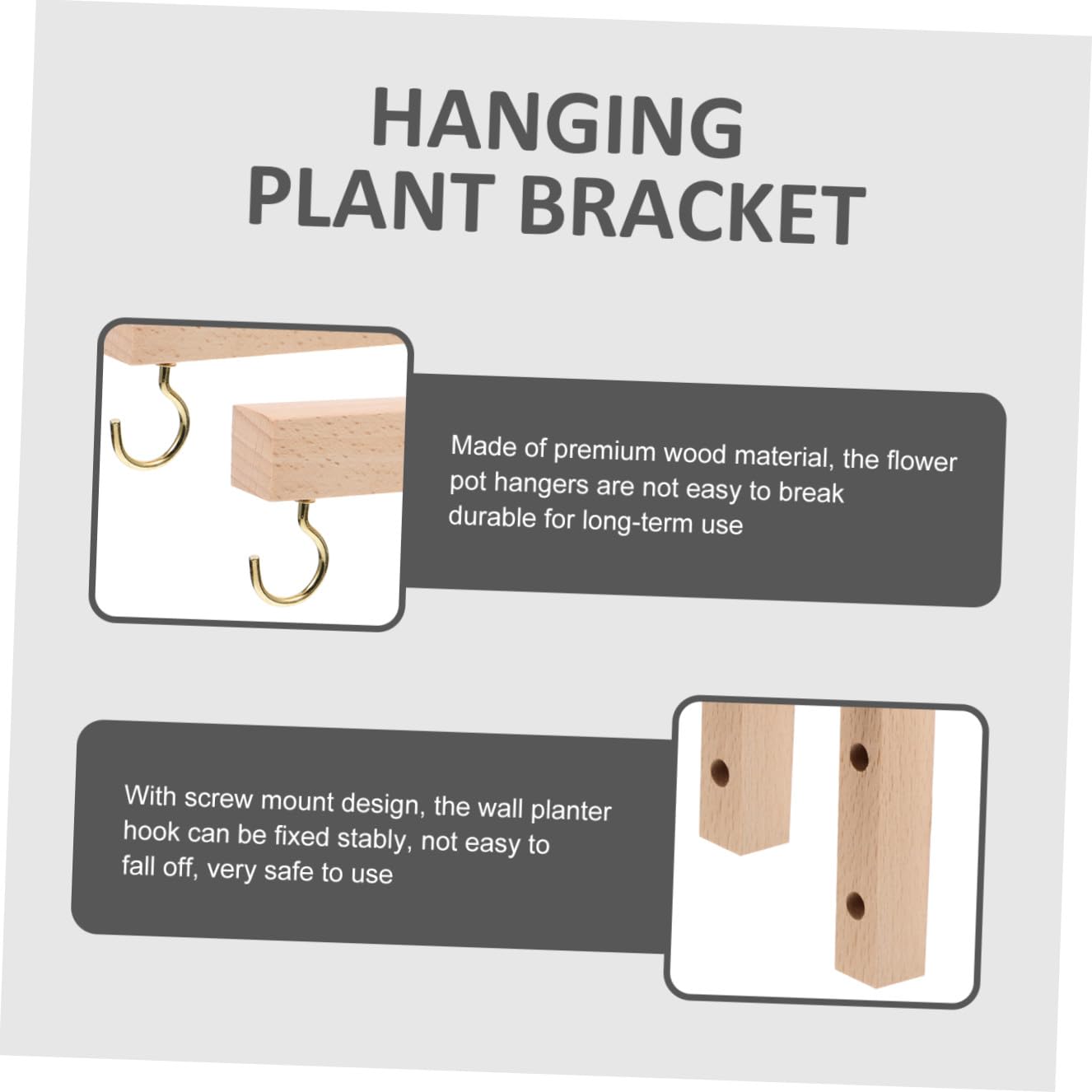 Happyyami 2pcs Wooden Wall Mount Plant Hangers Flowerpot Hanging Hooks for Outdoor Hanging Baskets Bird Feeders Wind Chimes Patio Garden