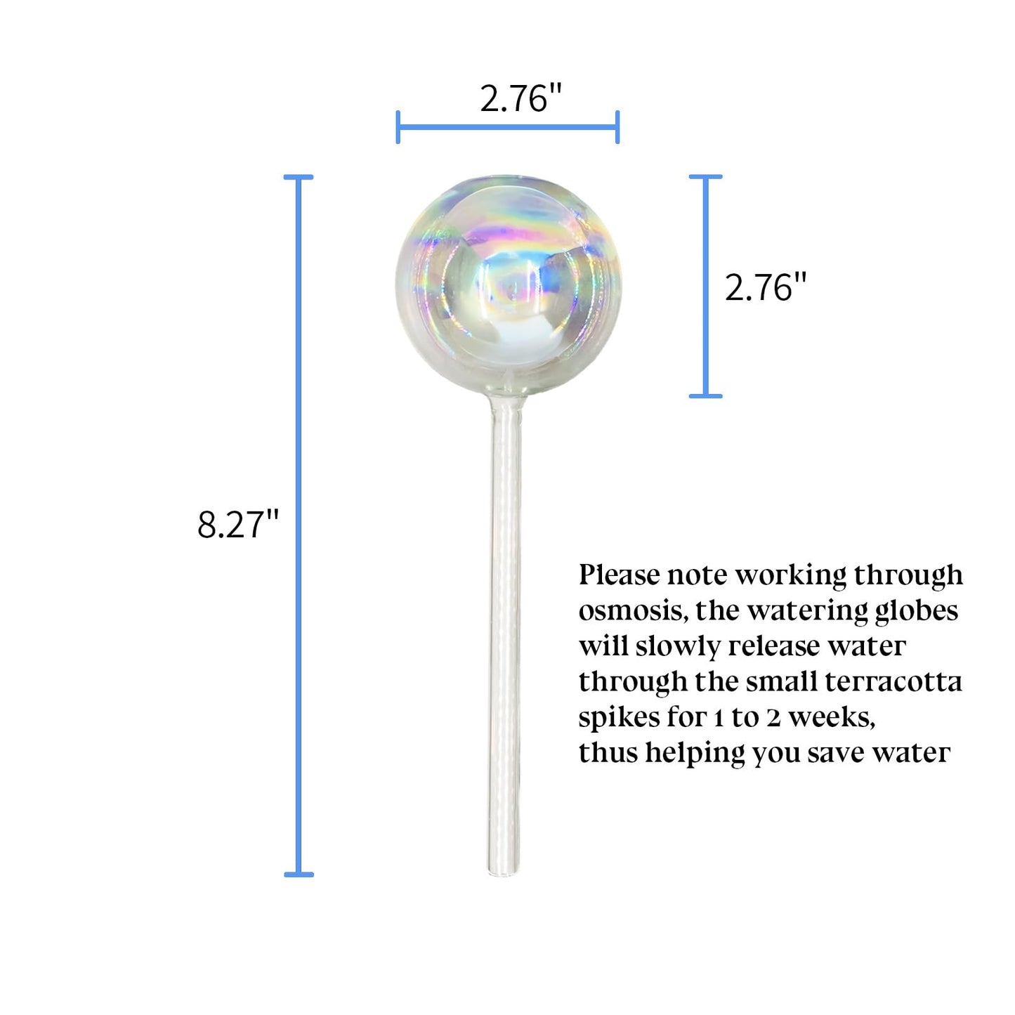 HyJeryty Non-Clogging Iridescent 3 Pack Ball Plant Watering Globes with Terracotta Spikes, Hand Blown Glass Self Watering Planter Insert Plant Watering Devices Bulbs for Indoor and Outdoor Plants