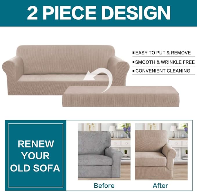 Turquoize Stretch Sofa Slipcover 2 Pieces Sofa Cover Couch Cover
