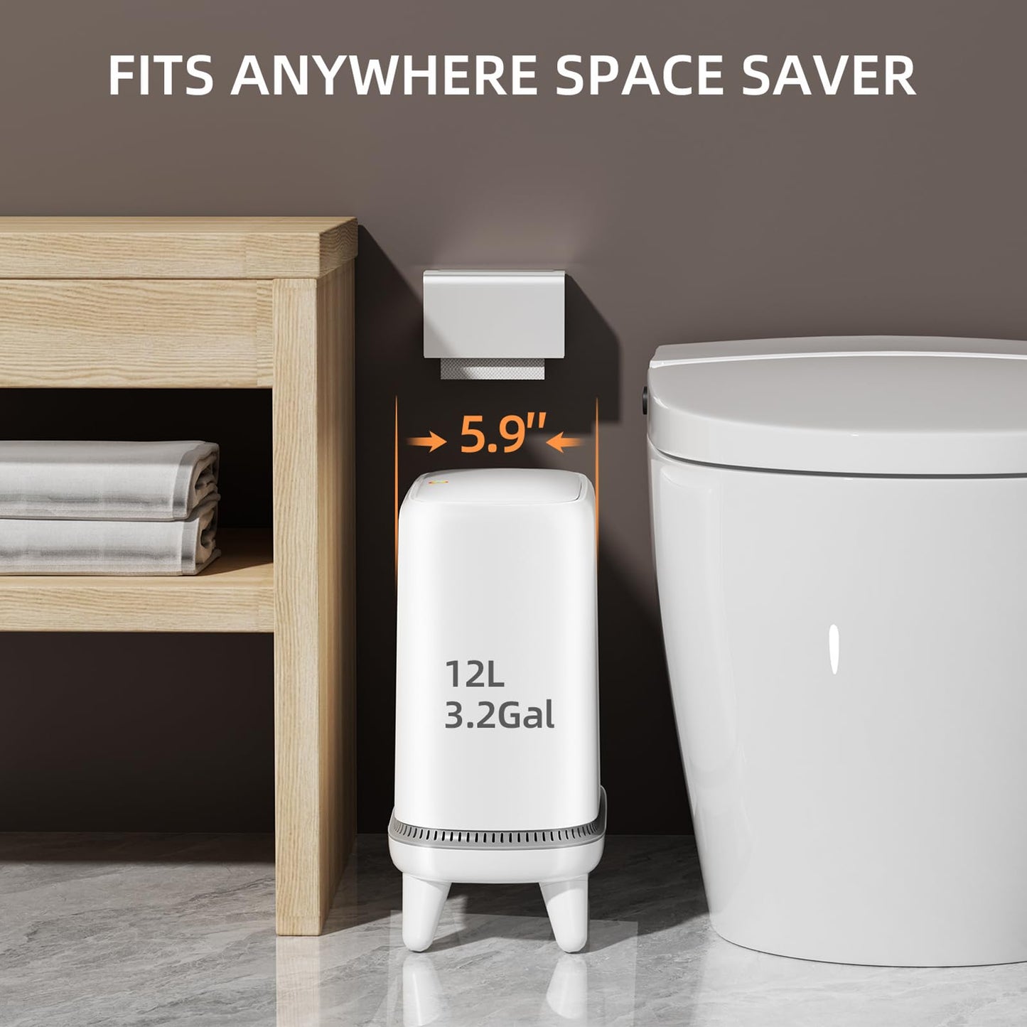 JUDRDO Bathroom Trash Can with Lid, Vacuum Adsorption Small Garbage Can 3.2 Gallon Press Top Lid Trash Bin with Legs Waterproof Waste Basket for Bathroom Bedroom Office Home RV