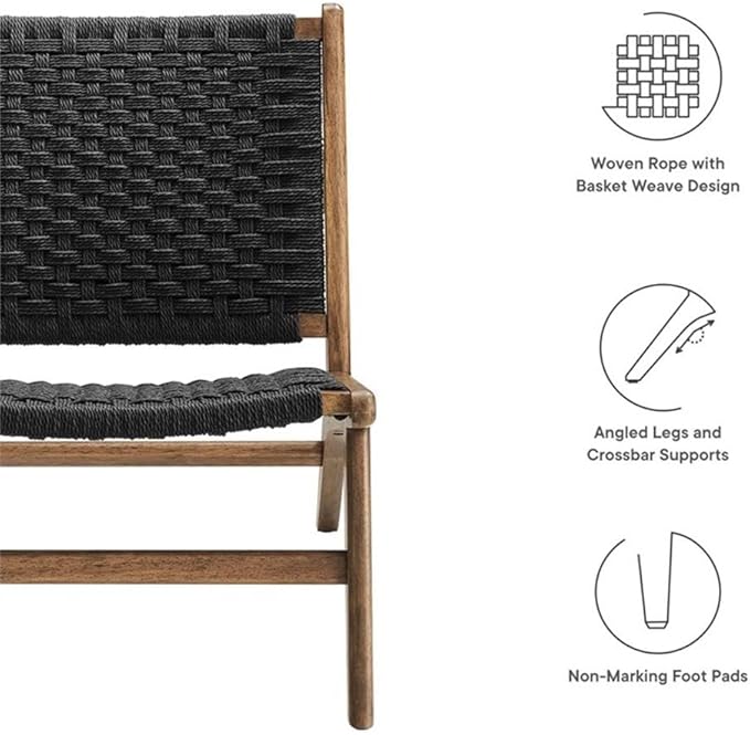 Modway Saoirse Woven Rope Wood Accent Lounge Chair in Walnut Black