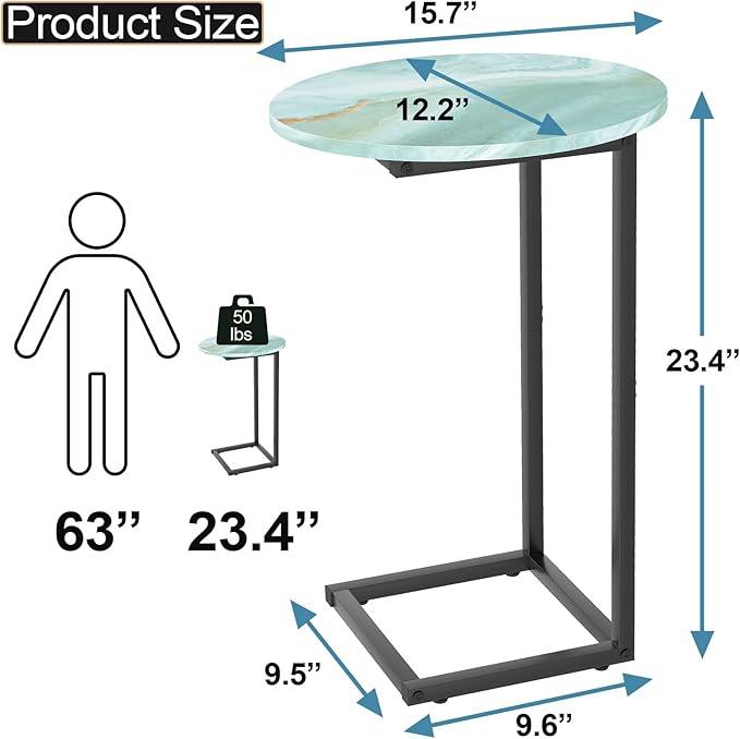 C Shaped End Side Table, Small Oval Couch Sofa Table
