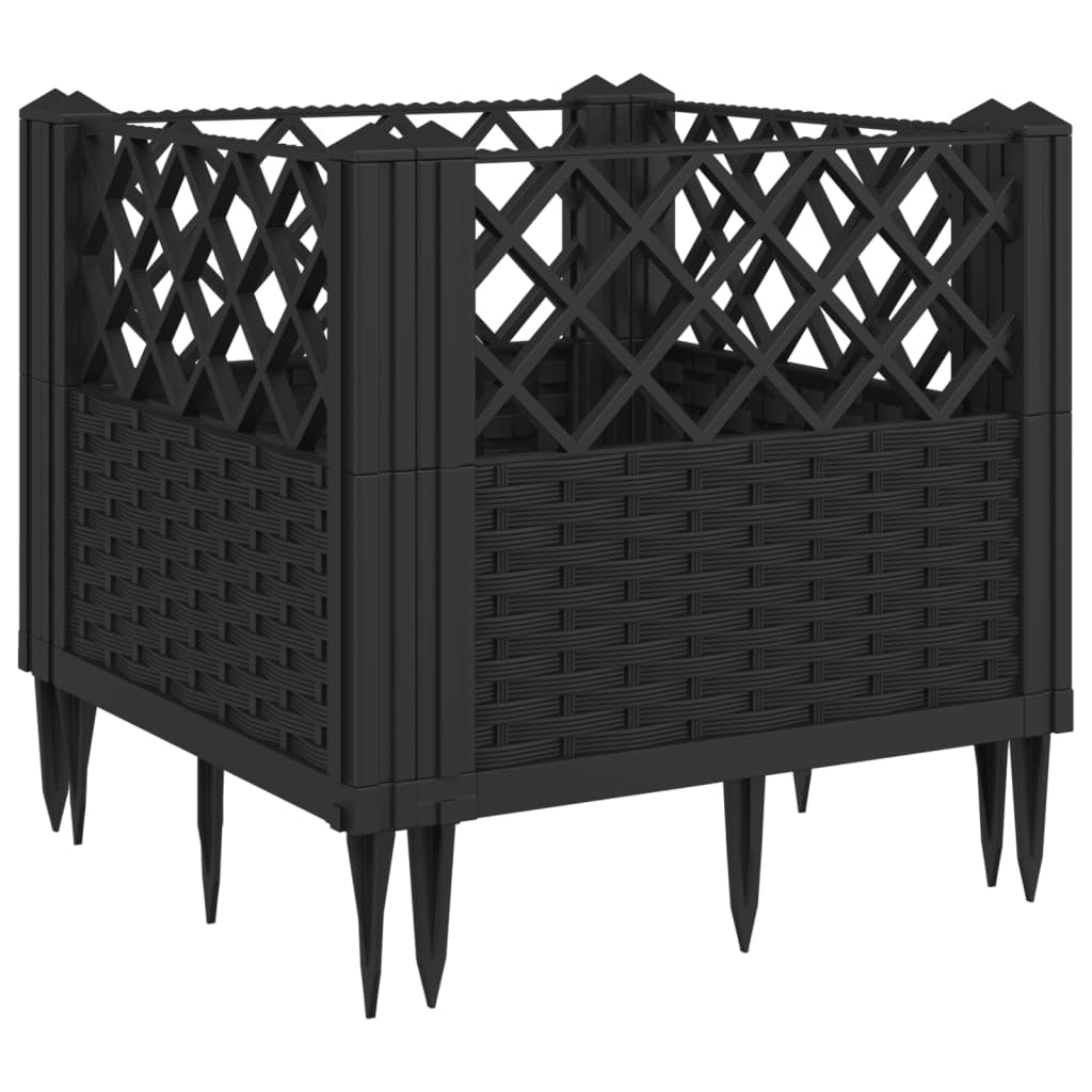 WRJENFSC Black Basketweave Raised Garden Planter 17.1 Inch Square Outdoor Planter Box with Modular Design Lightweight Polypropylene Construction for Patio Garden and Vegetable Planting