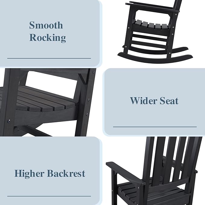 Psilvam Oversized Outdoor Rocking Chair Set of 2, HDPE Porch Rocker Chairs