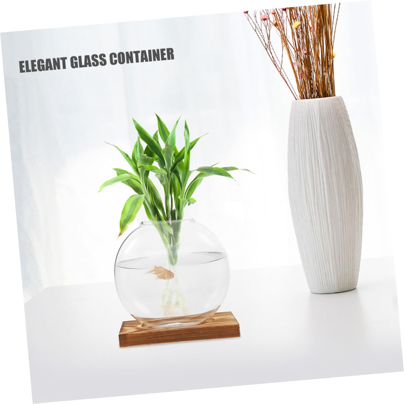 HOOWIFFY 2pcs Glass Hydroponic Planter Vase with Wooden Stand, Indoor Plant Terrarium for Propagation and Home Office Decor