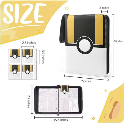 Card Binder 4 Pocket, Trading Card Holder Fits 400 Cards With 50 Removable Sleeves, Portable Collection Card Ablum, Game Card Case book With Zipper for Gift - Black