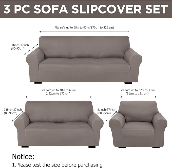 Peryiter 3 Pcs Couch and Loveseat Covers Set Sofa Cover