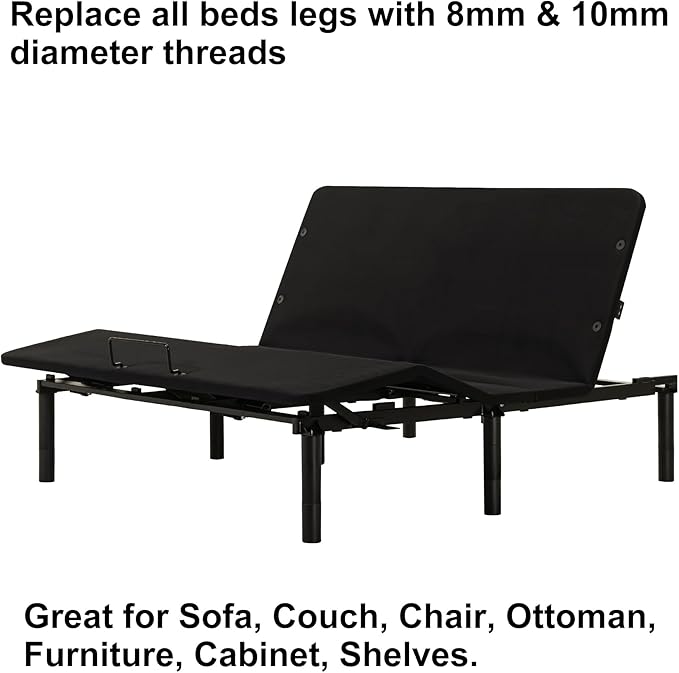 12 Inch Bed Legs Replacement for Adjustable Bed Base Frame, 3 in 1 Screw in Legs
