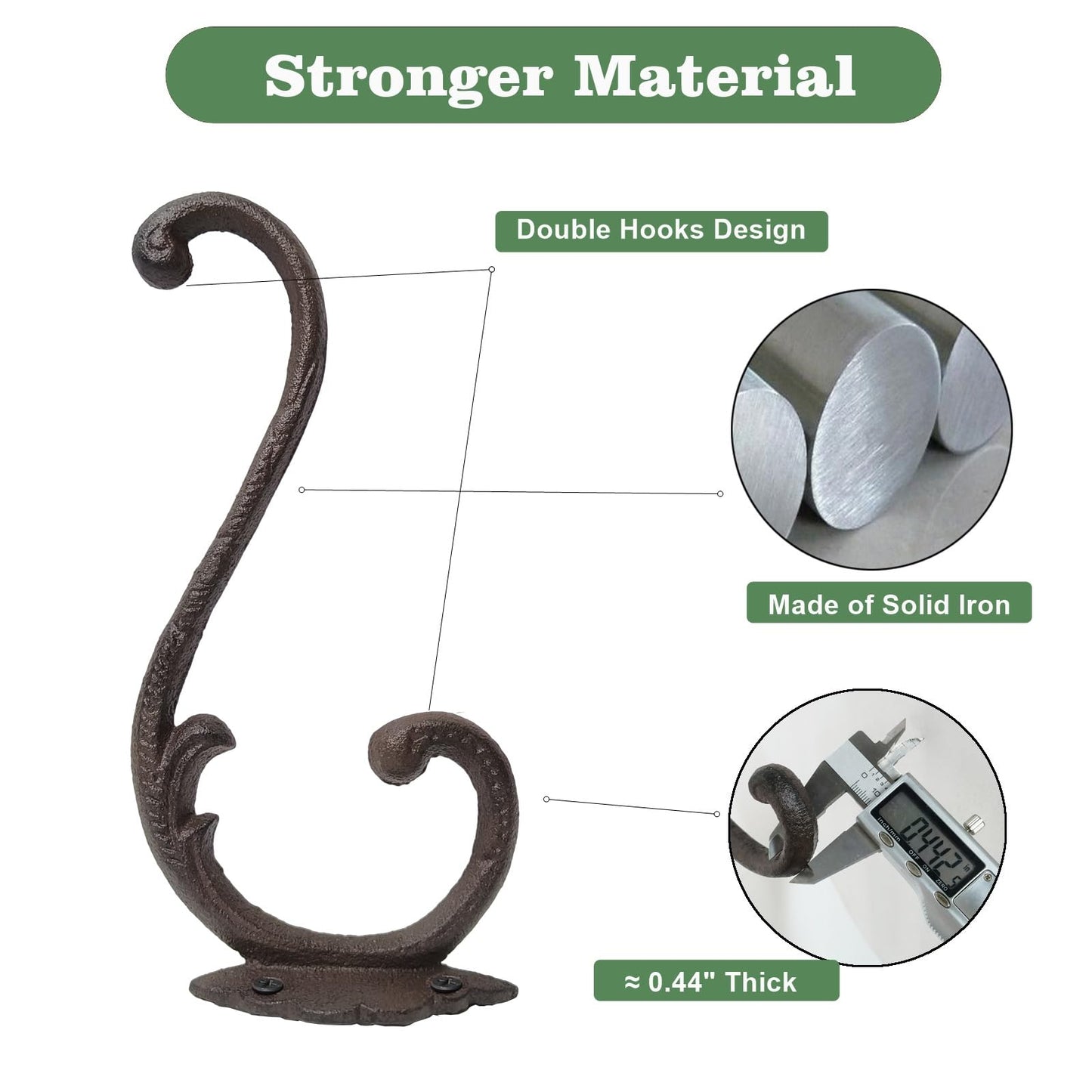 Z metnal Cast Iron Plant Hanger - 9 inch Rustic Wall Mounted Hanging Basket Holder for Indoor/Outdoor Garden, Patio, Porch Decor - Heavy Duty Metal Hook Bracket, Double Hook,