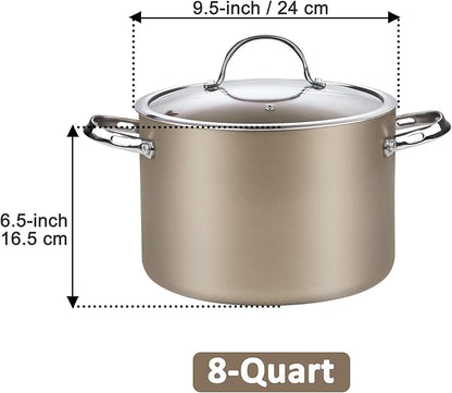 Cooks Standard Classic 8-Quart Stock Pot Dutch Oven Casserole with Glass Lid, Hard Anodized Nonstick Stockpot, Induction Compatible, Bronze