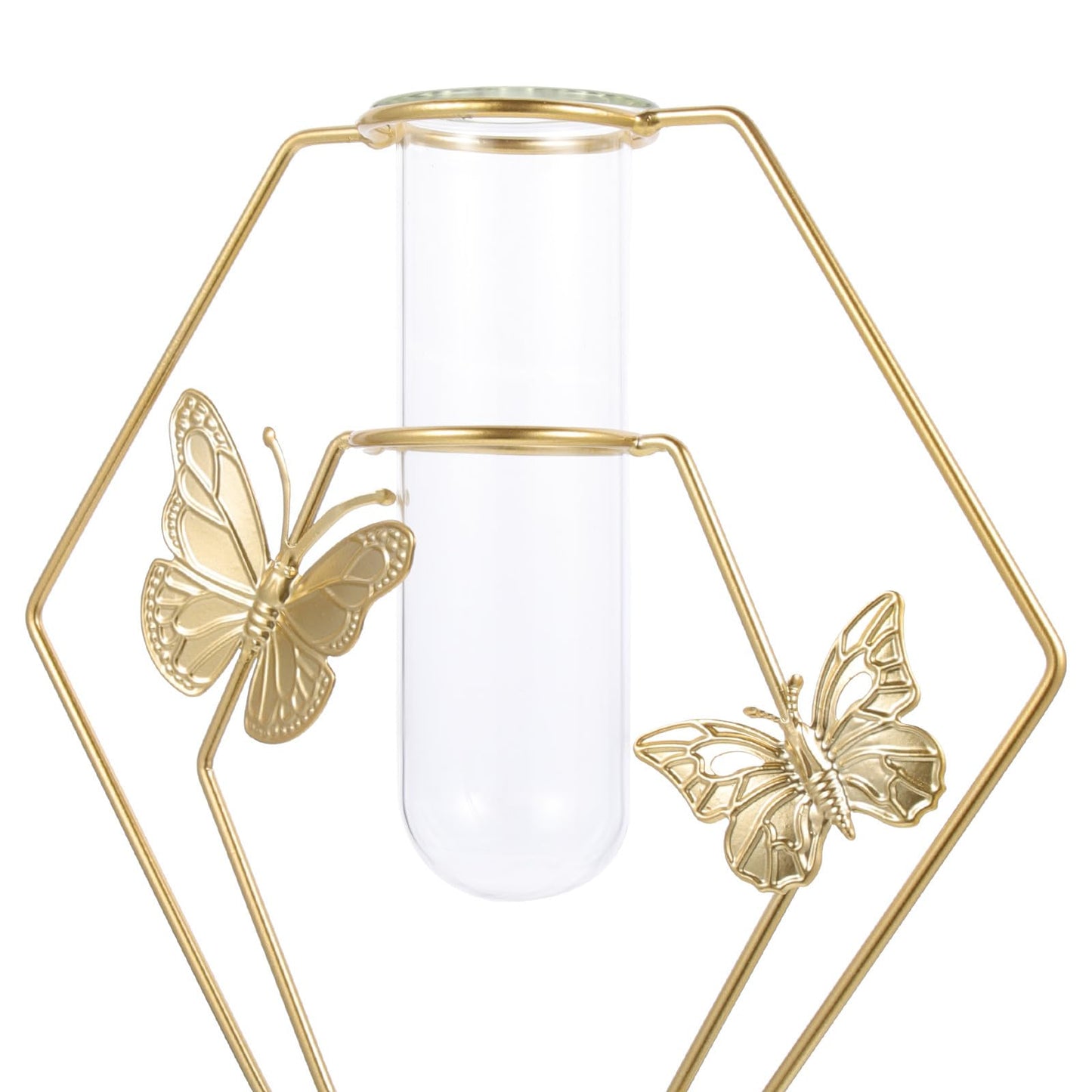 GOOHOCHY Glass Plant Terrarium Butterfly Pattern Hexagonal Vase with Metal Frame Desktop Decoration Home Flower Storage Vase for Living Room Tabletop Display