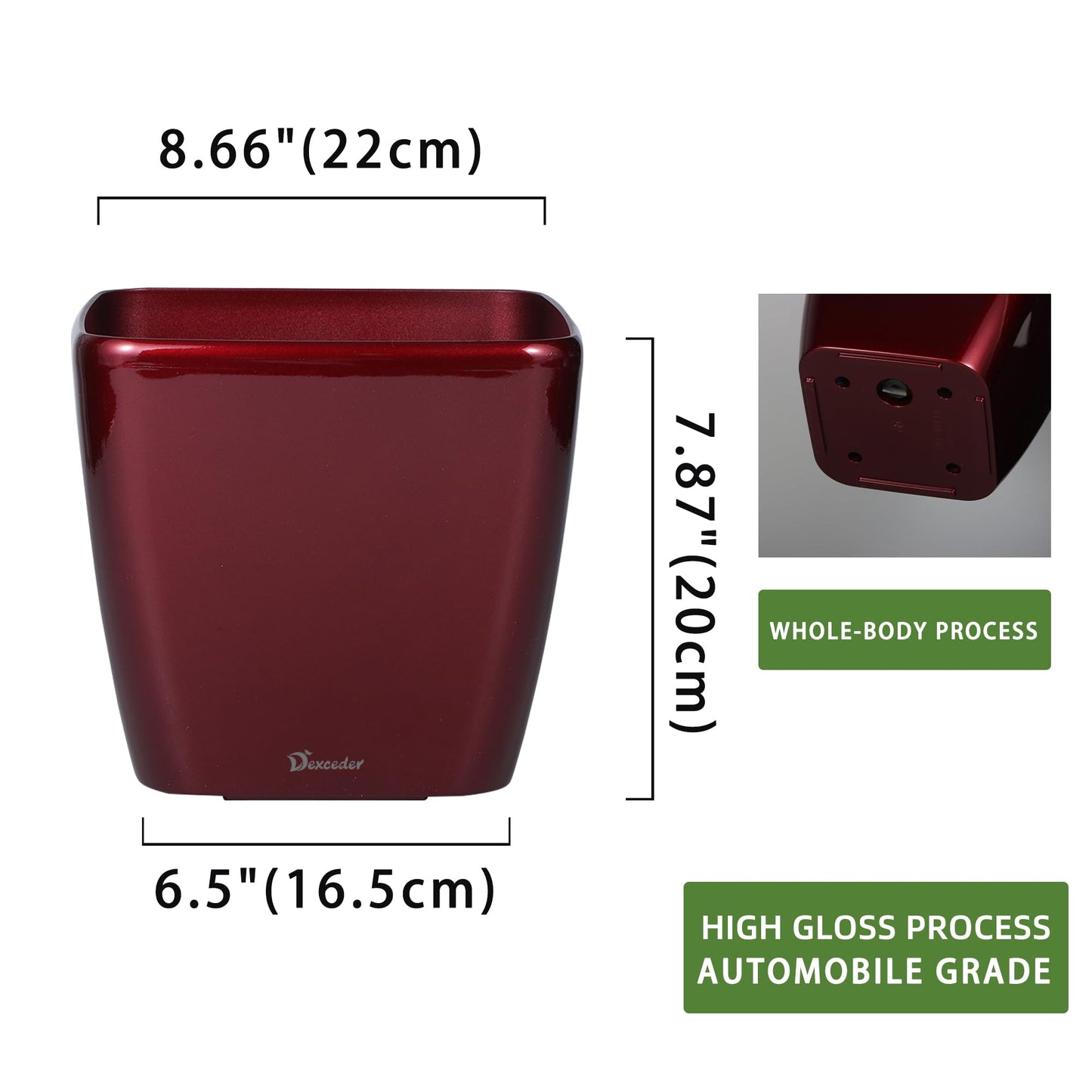 Dexceder 9x8 Self Watering Planter Indoor Outdoor, Inner Mat Design, Thickened Table Flower Plant Pot with Water Level Indicator (Red High Gloss)