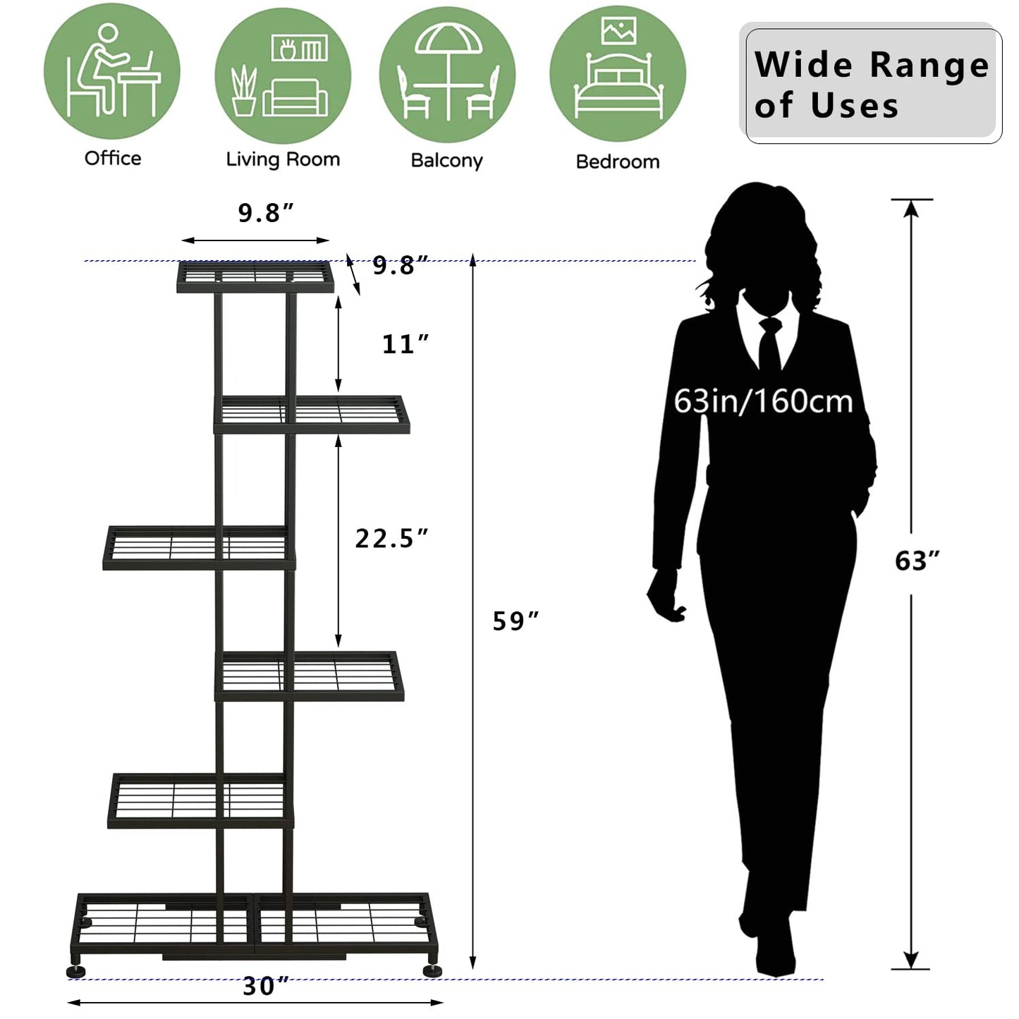 Metal Plant Stand, 6 Tier 12 Potted, Upgrade Multiple Plant Rack Shelf Organizer, Indoor Planter Display Shelving Unit for Patio Garden Corner Balcony Living Room