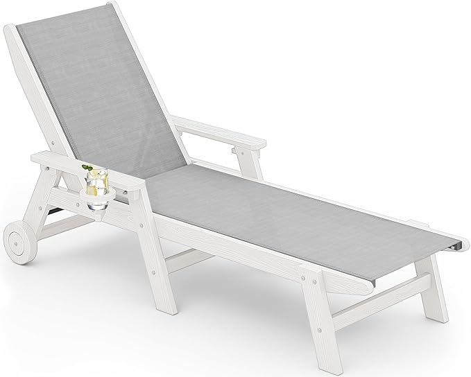 SERWALL Textilene Patio Chaise Lounge Chair, 5 Positions Adjustable Outdoor