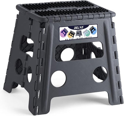 Delxo Folding Step Stool 13 inch Height Heavy Duty Foldable Step Stools for Adults and Kids,Kitchen Small Collapsible Fold Up Stepping Stool 1 Pack in Grey Dotted Texture