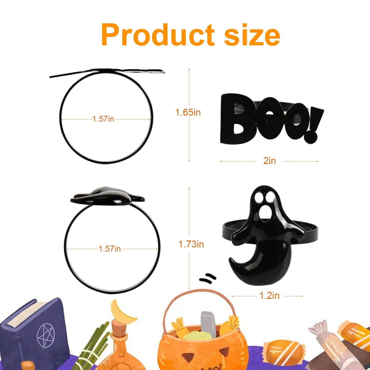Getfitsoo Halloween Napkin Rings Set of 12, Ghost Boo Halloween Black Napkin Holders Metal Buckles for Halloween Party Decorations Home Kitchen Dinner Table Setting