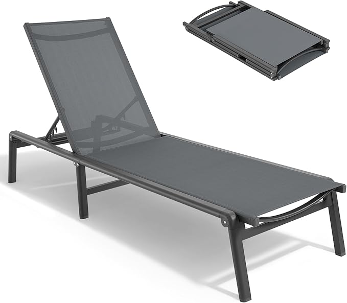 ONBRILL Aluminum Chaise Lounge Chair Outdoor, Foldable & Assembly Free Outdoor