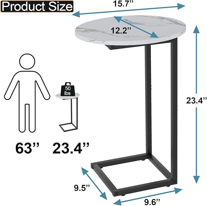 C Shaped End Side Table, Small Oval Couch Sofa Table