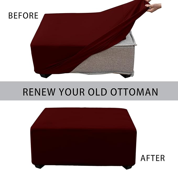 Super Stretch Ottoman Cover- Soft Form Fit Ottoman Cover Rectangular Ottoman