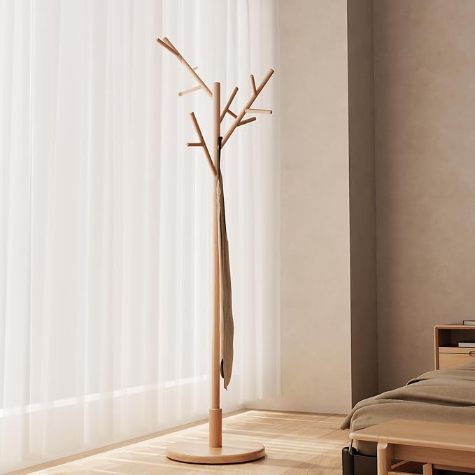 Muwuele Coat Rack, Solid Wood Coat Rack Freestanding