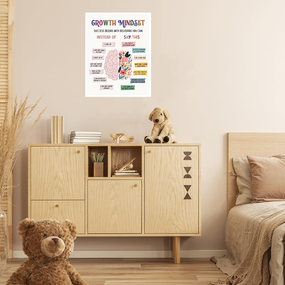 uoyien Growth Mindset Mental Health Posters Classroom Counseling Room Therapy Wall Decor Positive Affirmations Quotes Canvas Wall Art Kids Educational Brain Calming Corner Prints 12x16in Unframed