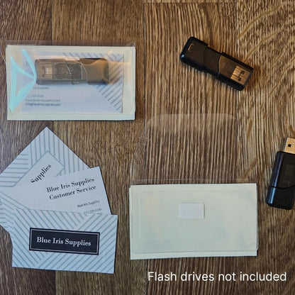 Business Card Pocket - Flash Drive Pocket - Self Adhesive - Open Long - Resealable Flap - BIS10130 (500-Pack), Clear