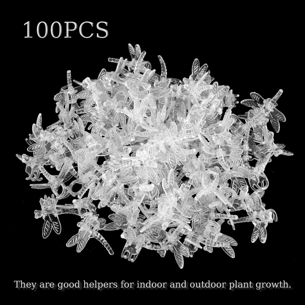 Watris Veiyi 100Pcs Plant Orchid Support, Garden Dragonfly Orchid Clips, Portable Cute Flower Vine Clips (Transparent)