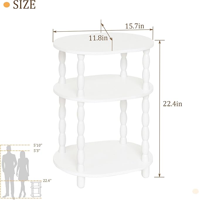 MaxSmeo White Side Table, 3-Tier Small Oval End Table, Modern Night Stand Wood