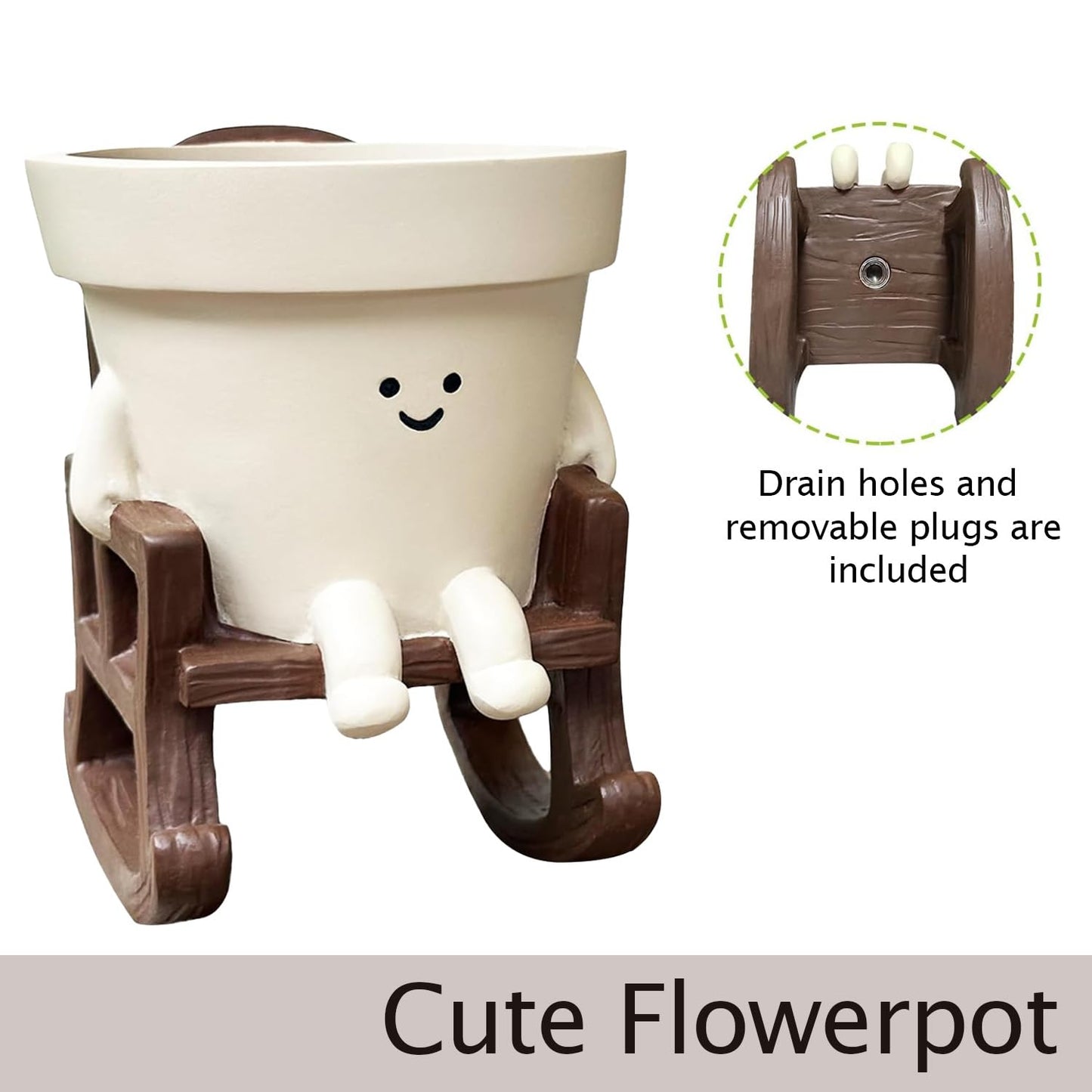 Jxcnkiy Smily Face Planter Pot, Cute Rocking Chair Plants Pots, Funny Face Planter Pots Head, Indoor and Outdoor Succulent Pot with Drainage Hole, Gifts for Mother, Women, Appreciation, Christmas