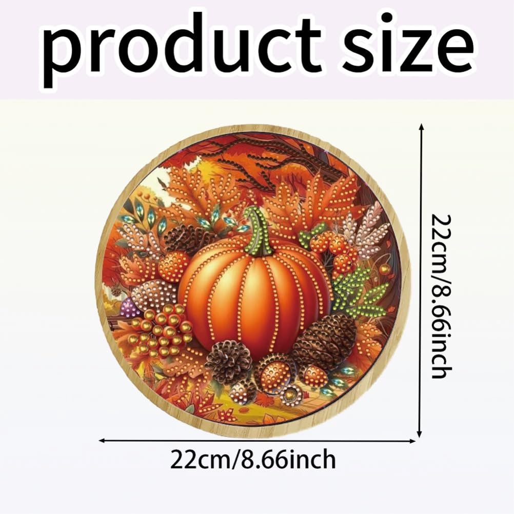 ARTopet DIY Diamond Round Serving Tray Diamond Art Painting Creative Design Handmade Bamboo Tray Dinner Plate for Coffee Breakfast Home Organizer-Fall Pumpkins