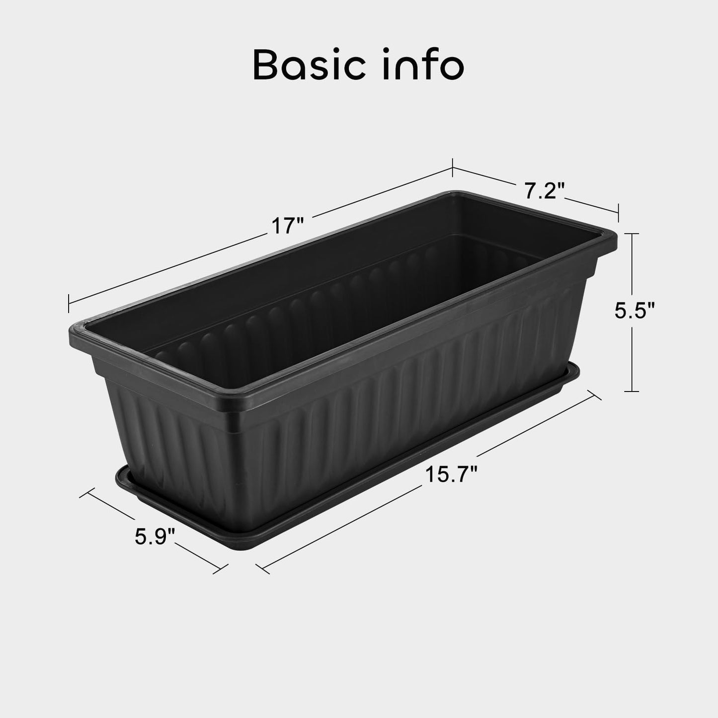 GROWNEER 6 Packs 17 Inches Black Flower Window Box Plastic Vegetable Planters Long Pots with 15 Pcs Plant Labels for Outdoor Indoor Windowsill, Patio, Garden, Home Decor, Porch