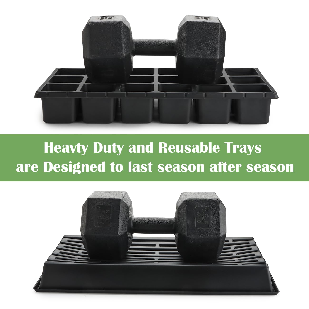 RooTrimmer 3 Inch Square Pots 2.9" Deep 18 Cell Seedling Trays with Water Collection Nursery 1020 Trays No Holes for Seeds Starting and Transplanting (20"x10",10 Sets)