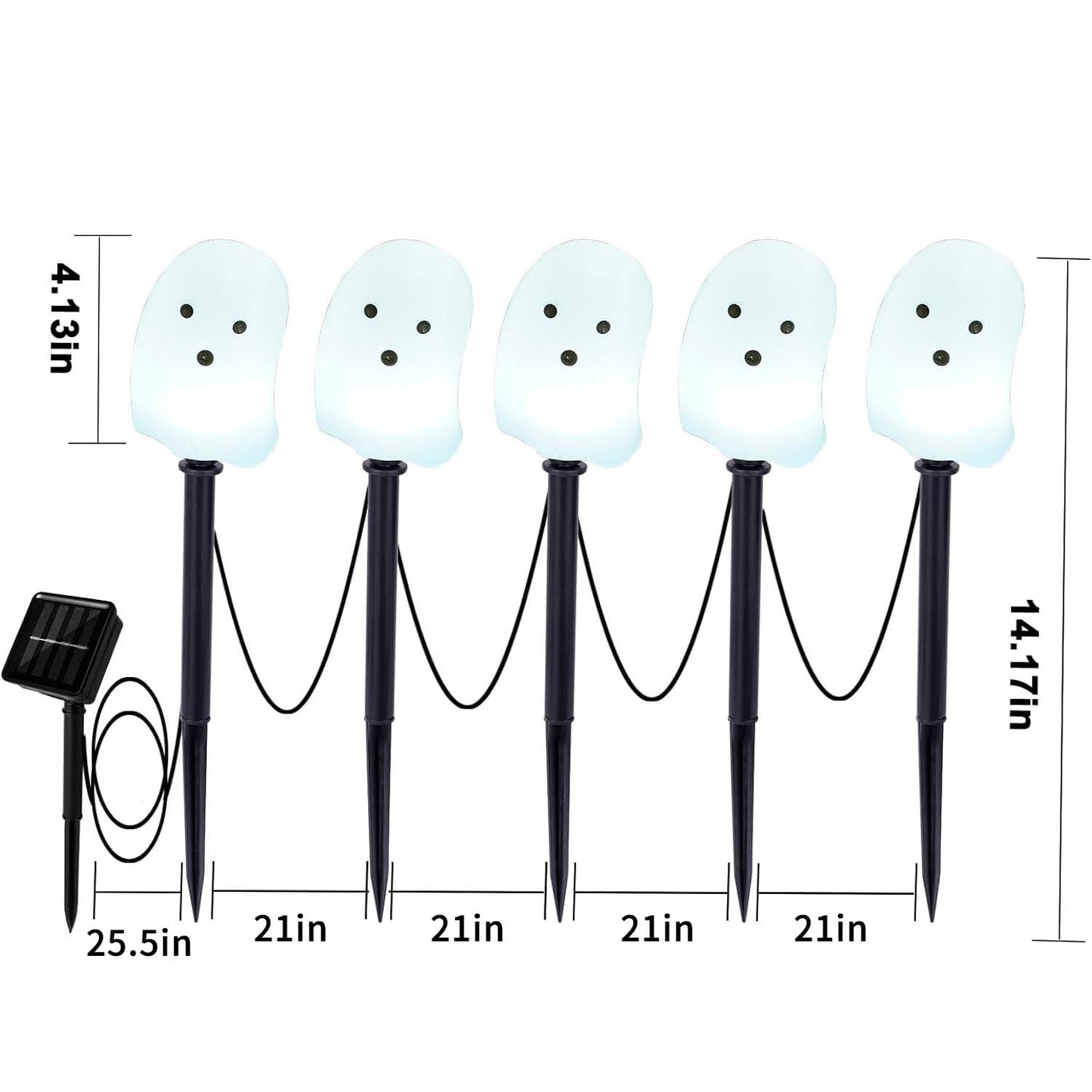 Halloween Solar Lights for Outdoor Decorations, 5 Pack Ghost Pathway Lights, Solar Ghost Lights for Garden, Yard, Party Halloween Decor（Dull）