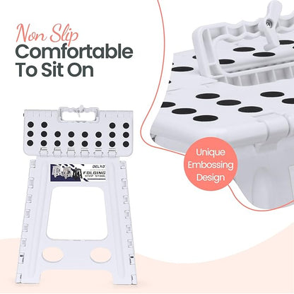 Delxo 16 Inch Folding Step Stool, White Step Stools for Kids Foldable,Portable Collapsible Step Stool with Handle, Folding Stool for Kitchen Bathroom,Bedroom,Garden