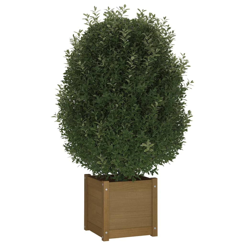 Xolmizyn Square Garden Planter Box, 15.7 Inch Solid Pinewood Flower Pot for Outdoor Patio, Backyard, Deck, and Indoor Home Decor, Honey Brown