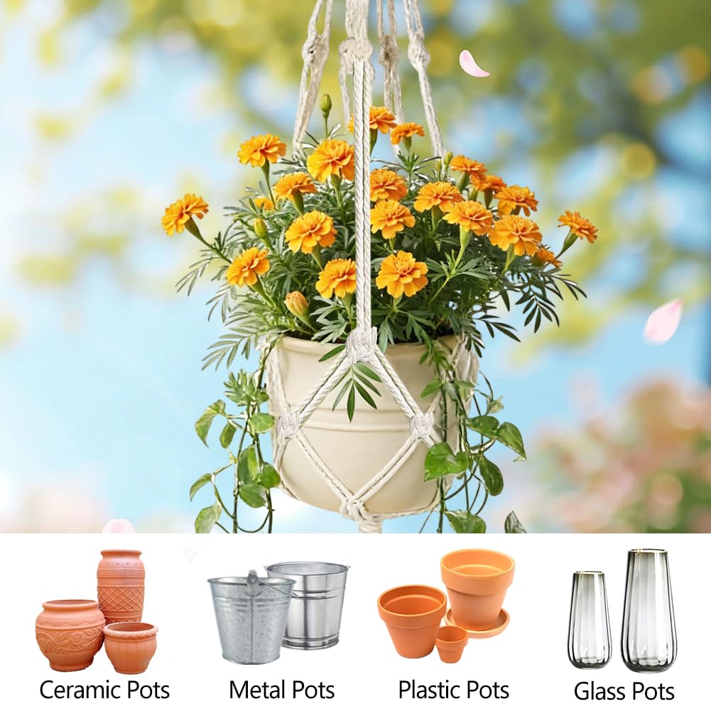 Jaxbo Macrame Plant Hangers 2 Pack Indoor Outdoor Hanging Planter Basket Handmade Rope Hanging Plant Holder for Indoor Outdoor Boho Home Decor 41 Inch, White