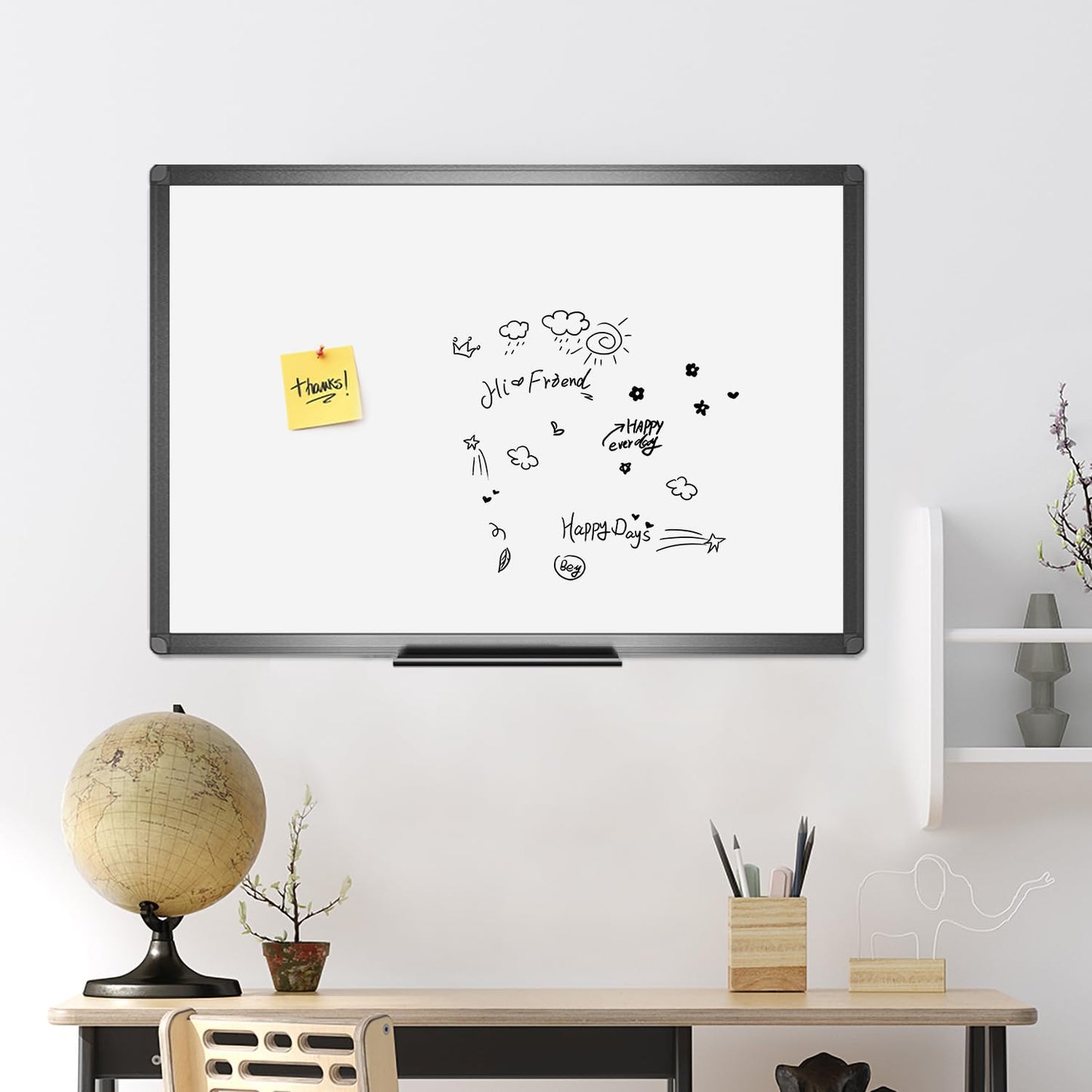 VIZ-PRO Magnetic Whiteboard/Dry Erase Board with Black Aluminium Frame, 24 X 18 Inches, Includes 1 Eraser & 2 Markers & 4 Magnets