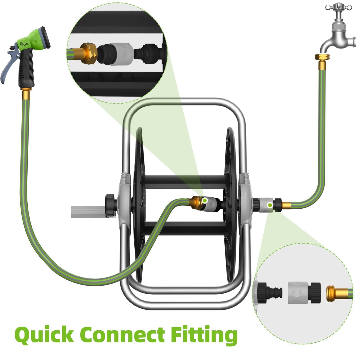 YESTAR Water Hose Reel Cart, Holds 60-80 Ft of 5/8 Inch Hose, Black Wall Mounted Garden Hose Cart, Portable Hose Reel for Convenient Storage and Watering